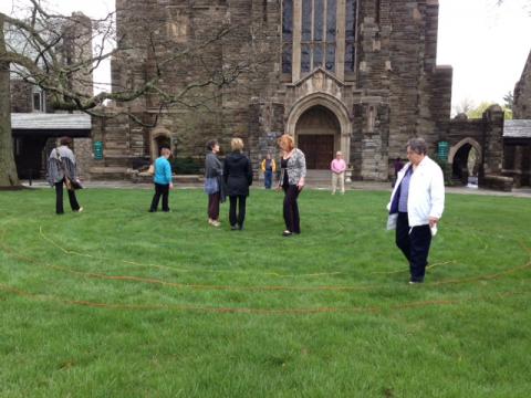 Walking a rope labyrinth at Bryn Mawr Presbyterian Church, Bryn Mawr, PA